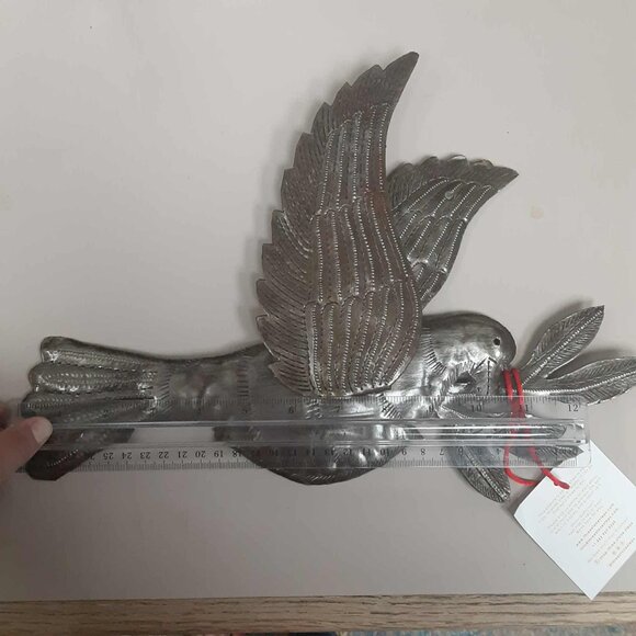 Handmade Three Stone Steps Haitian Metal art Dove of peace with Olive Branch NWT - Picture 14 of 14
